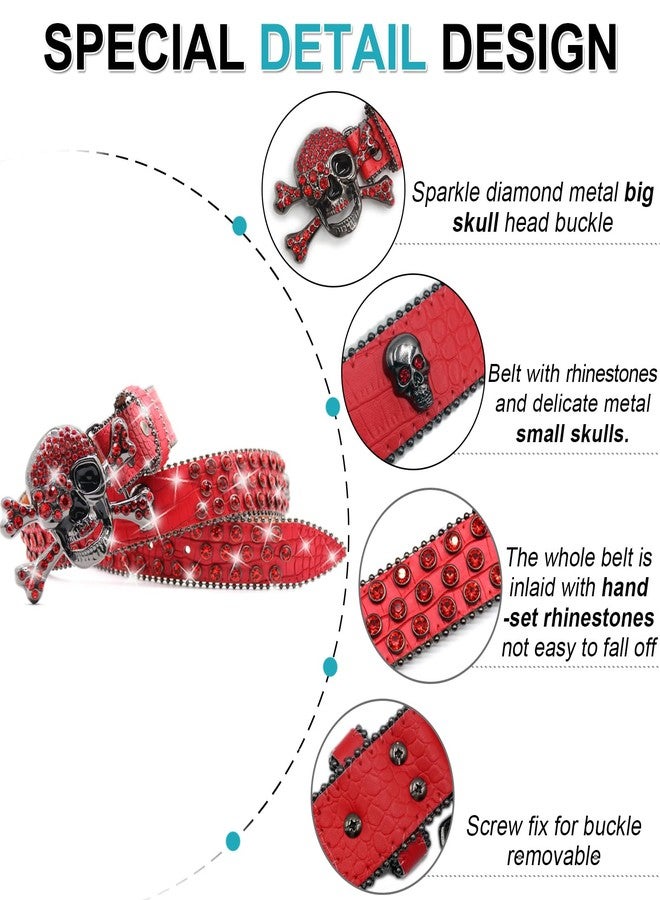 EVERBLTING Rhinestone Skull Belt Men Women Skull Rhinestone Belt Studded Punk Y2k Belts Western Cowgirl Belts - Image 2